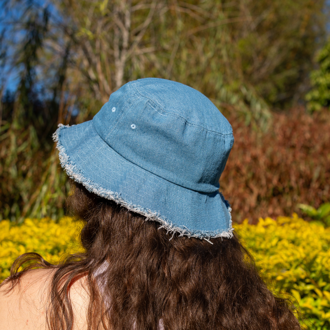 Heaven Vibes Distressed denim bucket hat