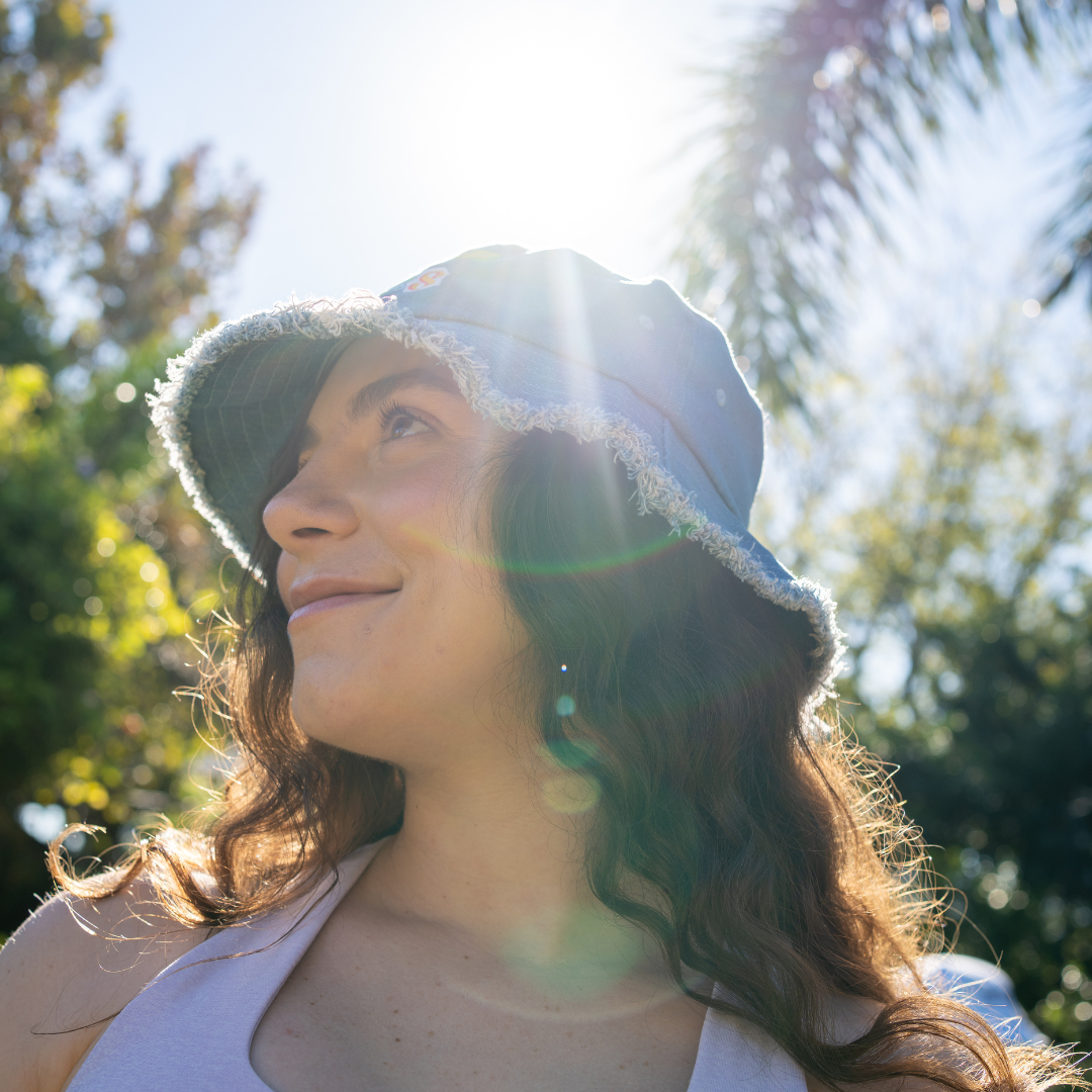 Heaven Vibes Distressed denim bucket hat