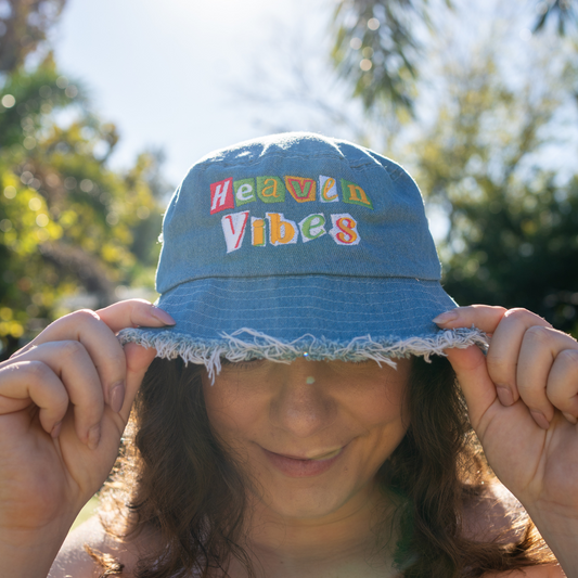 Heaven Vibes Distressed denim bucket hat