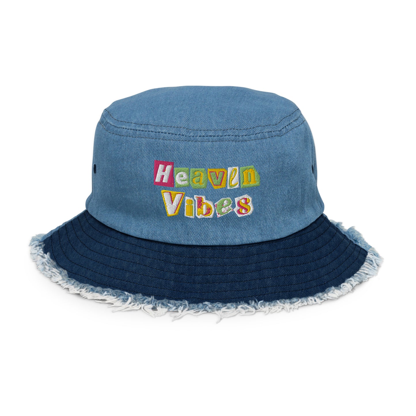 Heaven Vibes Distressed denim bucket hat