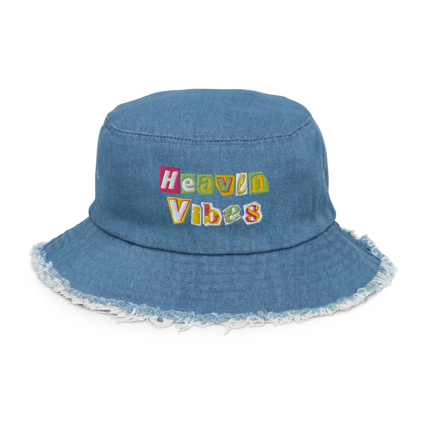 Heaven Vibes Distressed denim bucket hat